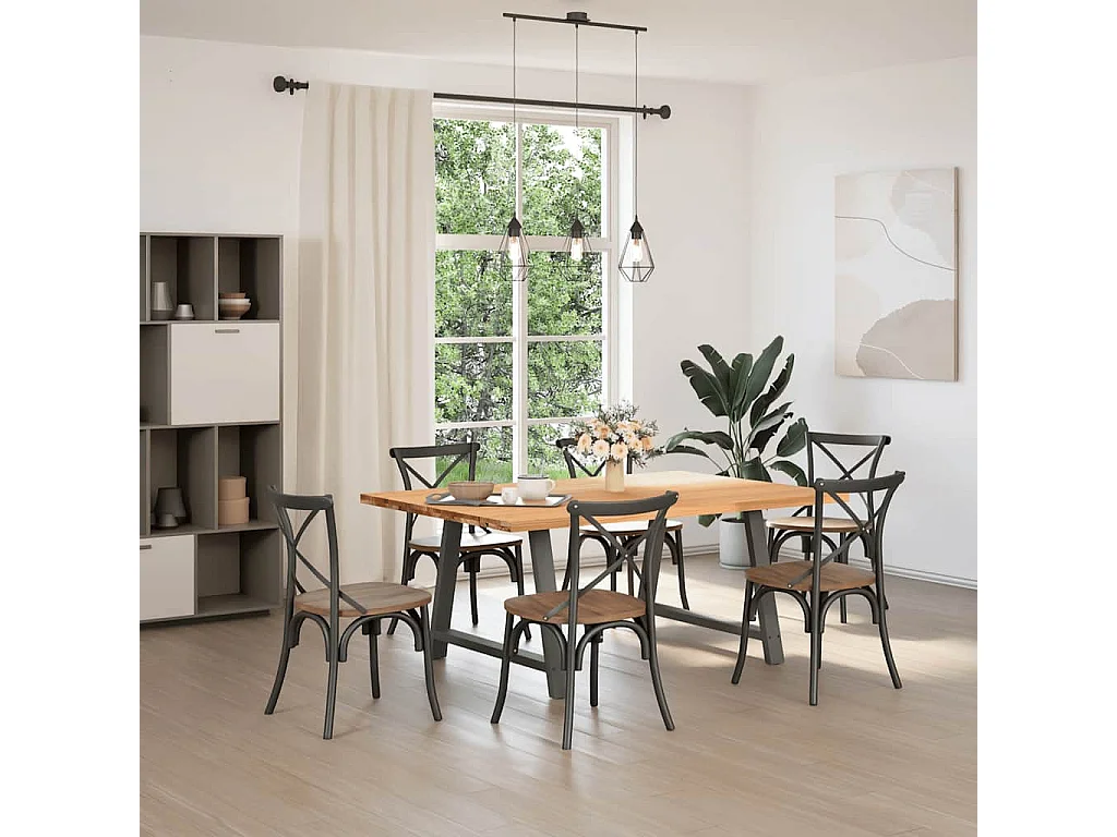 Table à manger marron clair bois de chêne massif rectangulaire