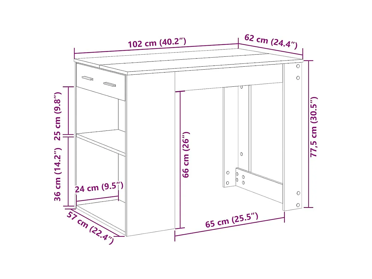 Scrivania con cassetto e ripiano in legno ingegnerizzato grigio cemento