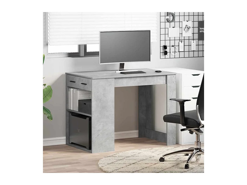Scrivania con cassetto e ripiano in legno ingegnerizzato grigio cemento