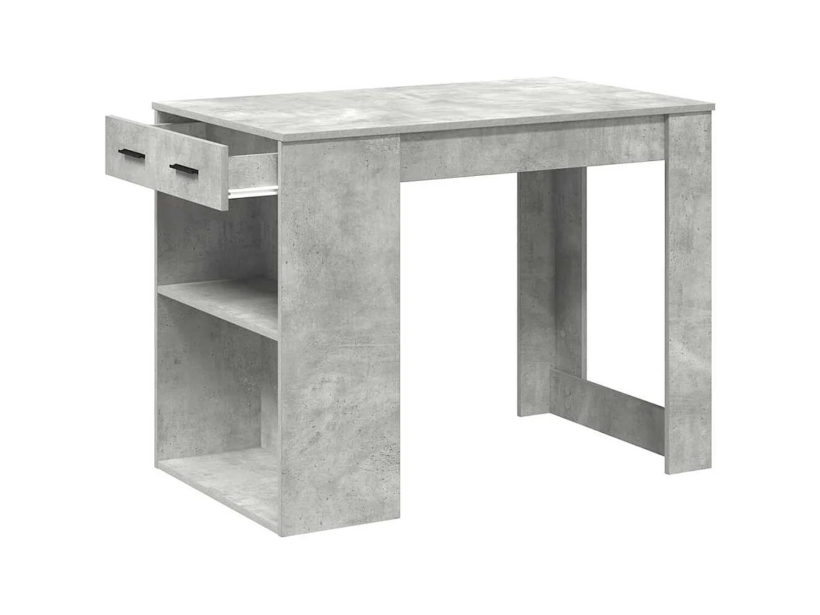 Scrivania con cassetto e ripiano in legno ingegnerizzato grigio cemento