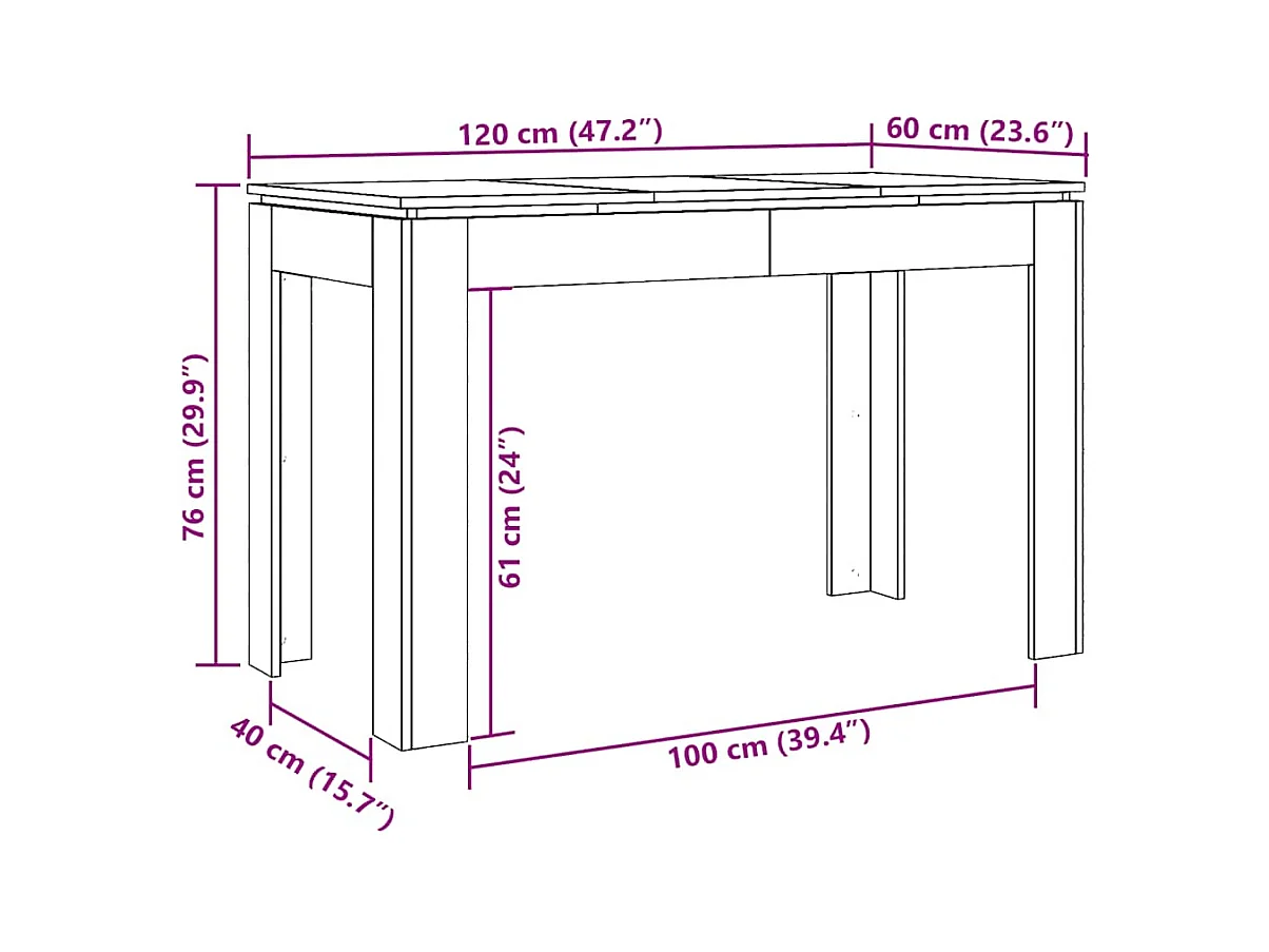 Tavolo da pranzo in legno vecchio 120x60x76 cm in legno ingegnerizzato
