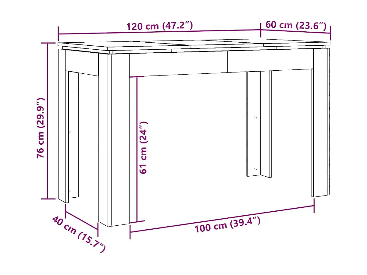 Table à manger vieux bois 120x60x76 cm bois d'ingénierie