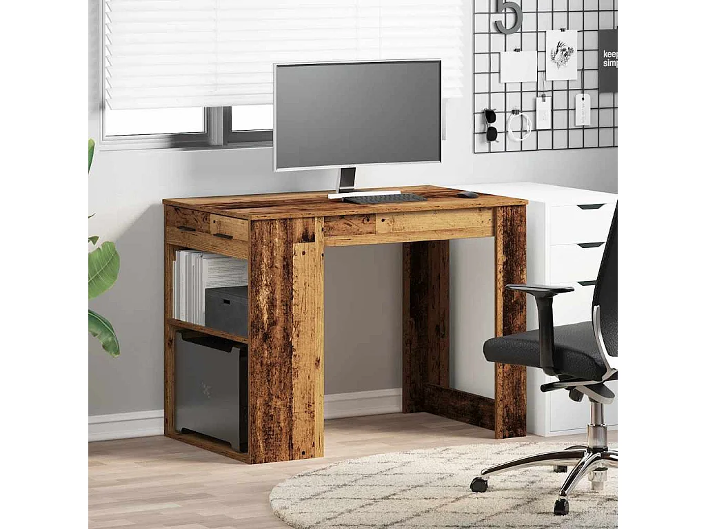 Bureau met lade en plank oud hout bewerkt hout