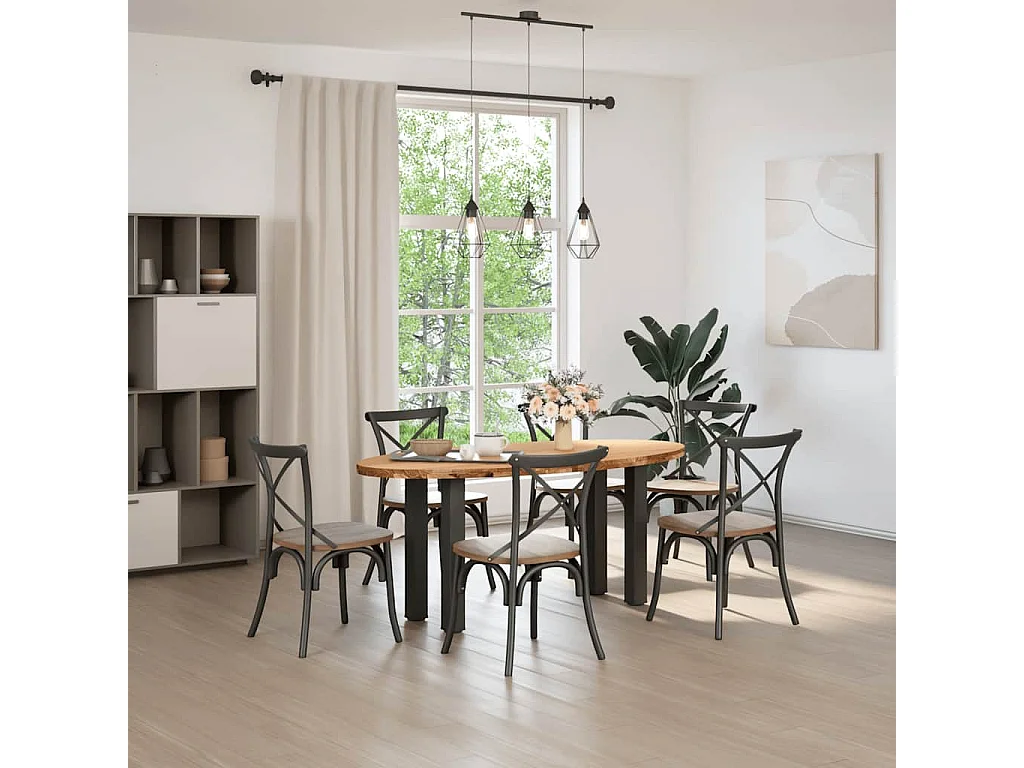 Table à manger marron clair bois de chêne massif ovale