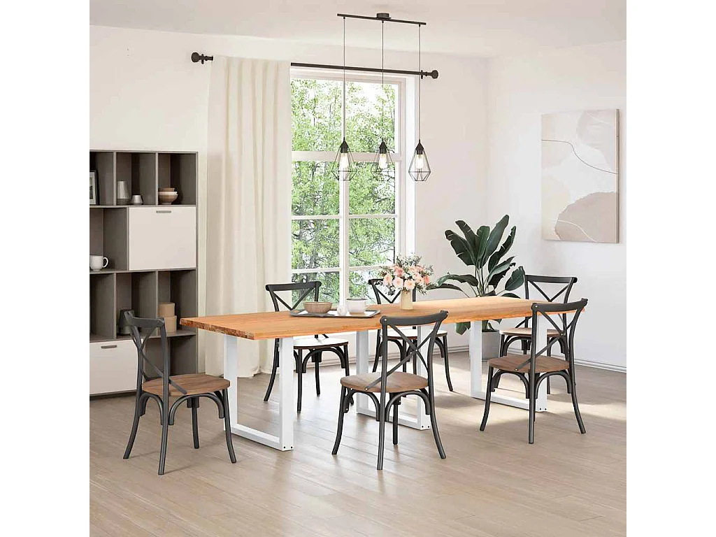 Mesa de comedor rectangular de madera maciza de roble de color marrón claro