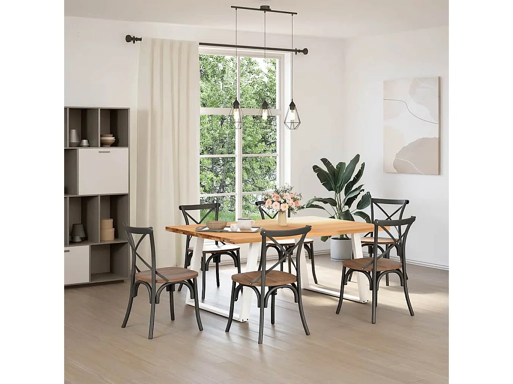 Table à manger marron clair bois de chêne massif rectangulaire