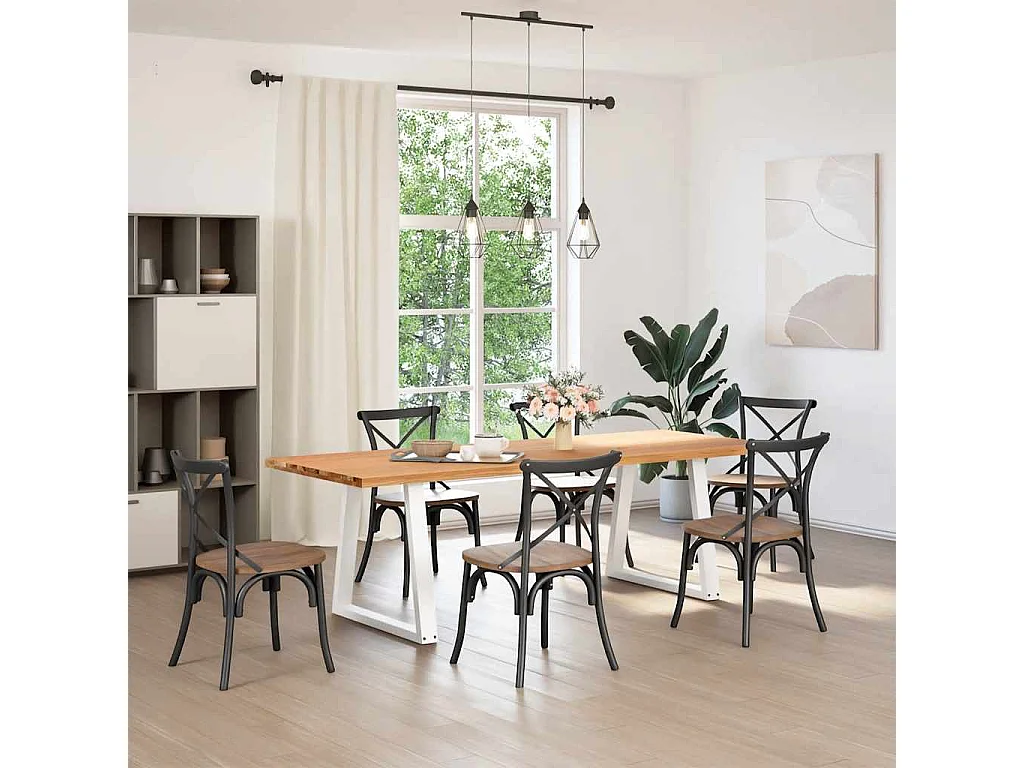 Table à manger marron clair bois de chêne massif rectangulaire