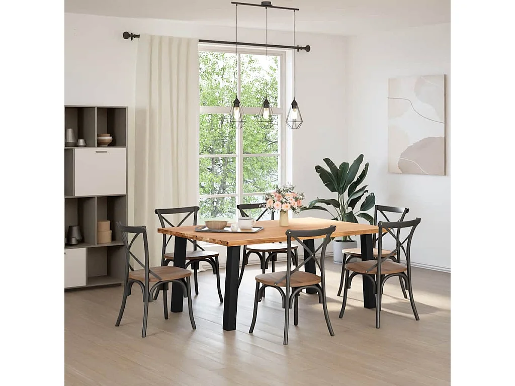 Table à manger marron clair bois de chêne massif rectangulaire