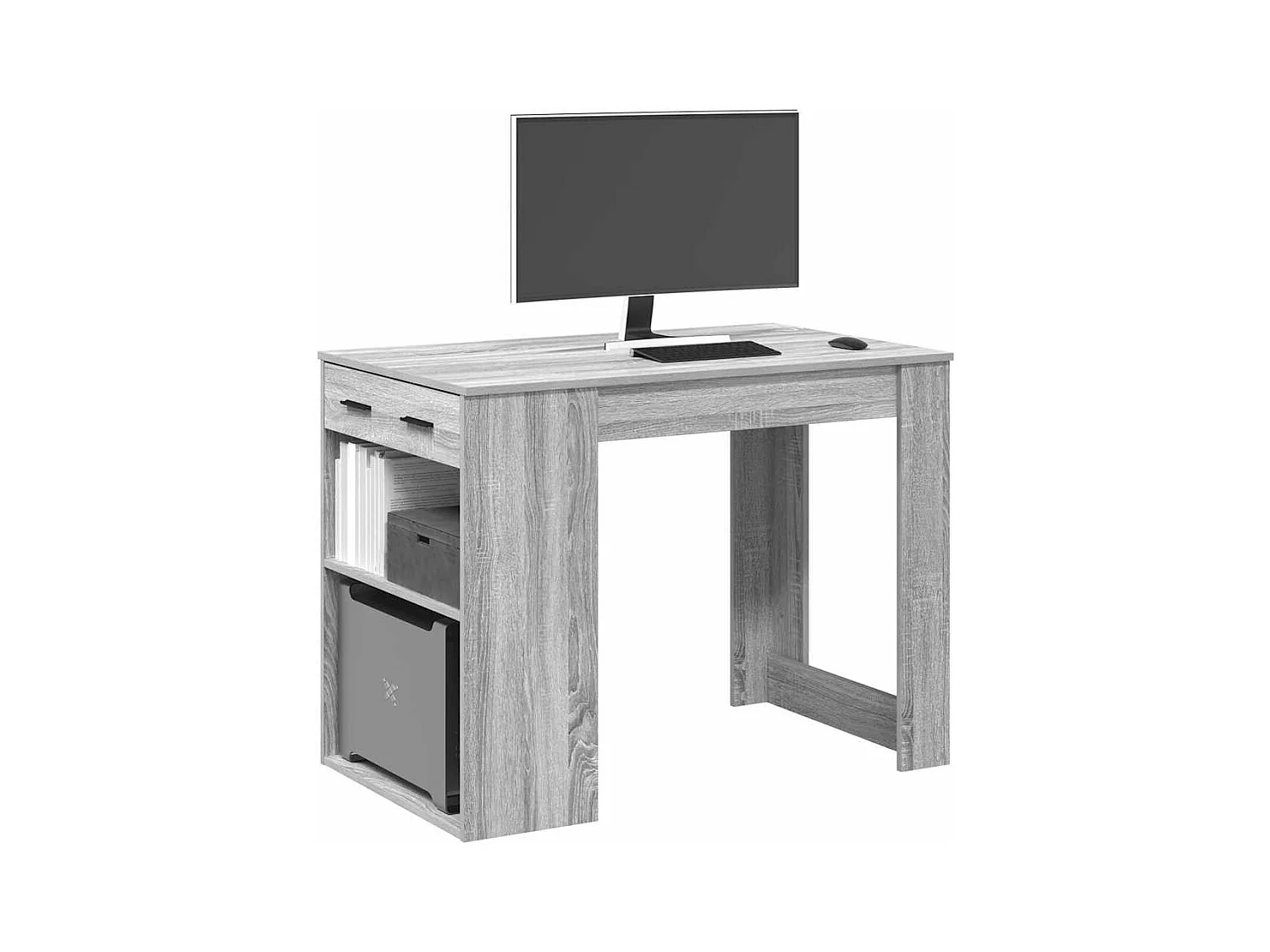 Bureau avec tiroir et étagère sonoma gris bois d'ingénierie