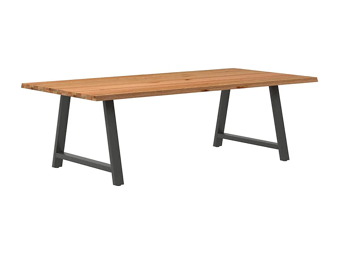 Mesa de jantar e madeira maciça de carvalho com borda natural retangular