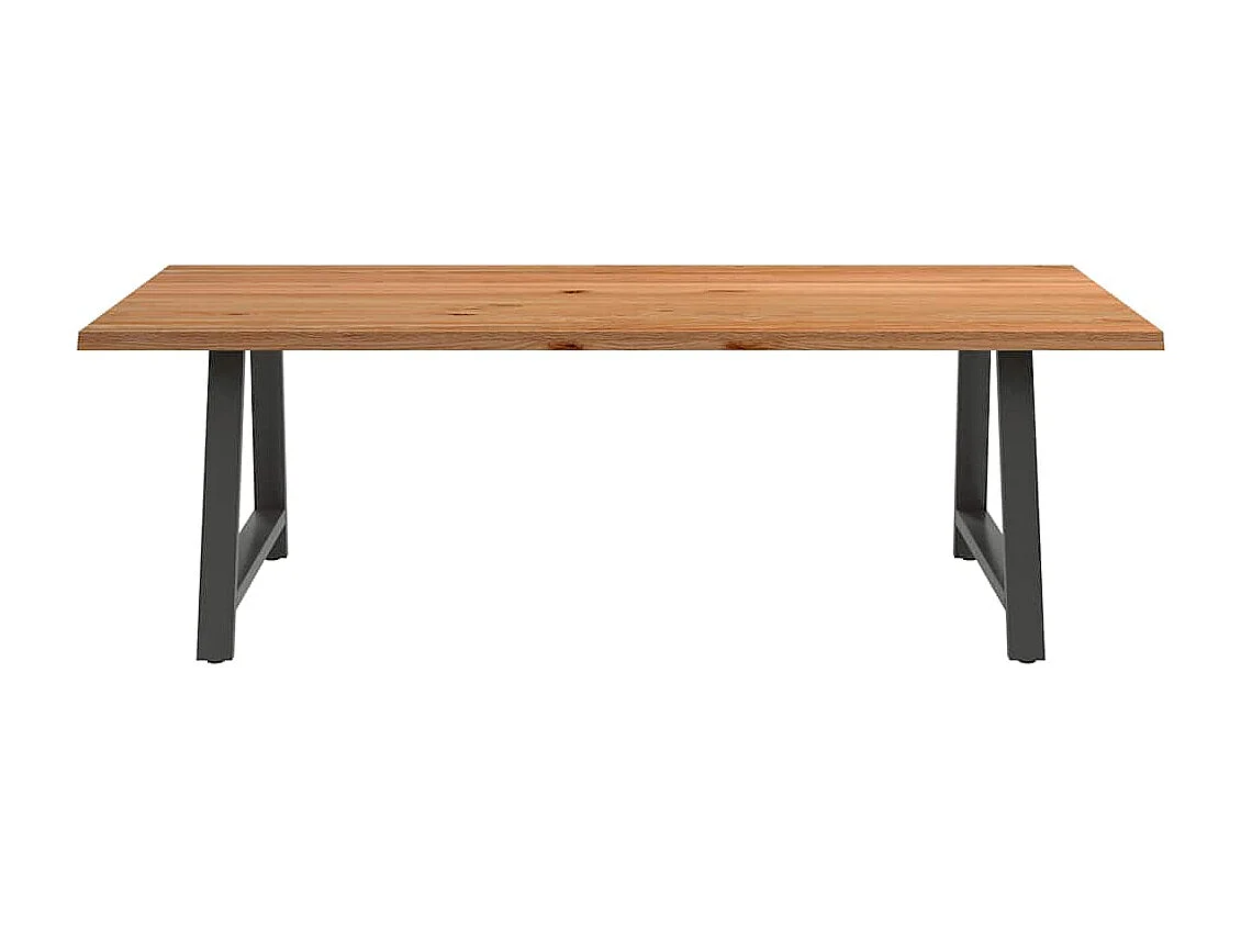 Mesa de jantar e madeira maciça de carvalho com borda natural retangular