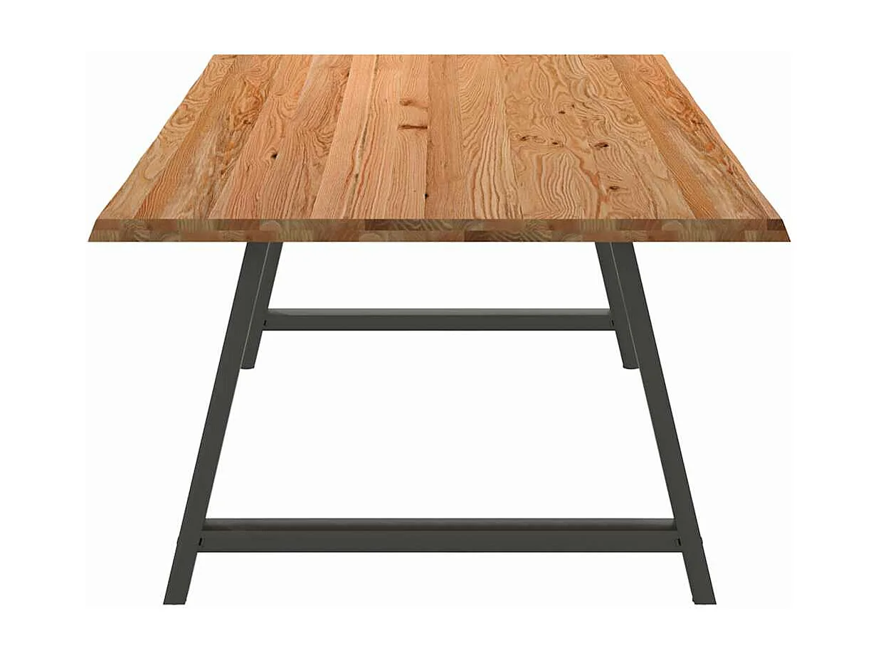 Mesa de jantar e madeira maciça de carvalho com borda natural retangular