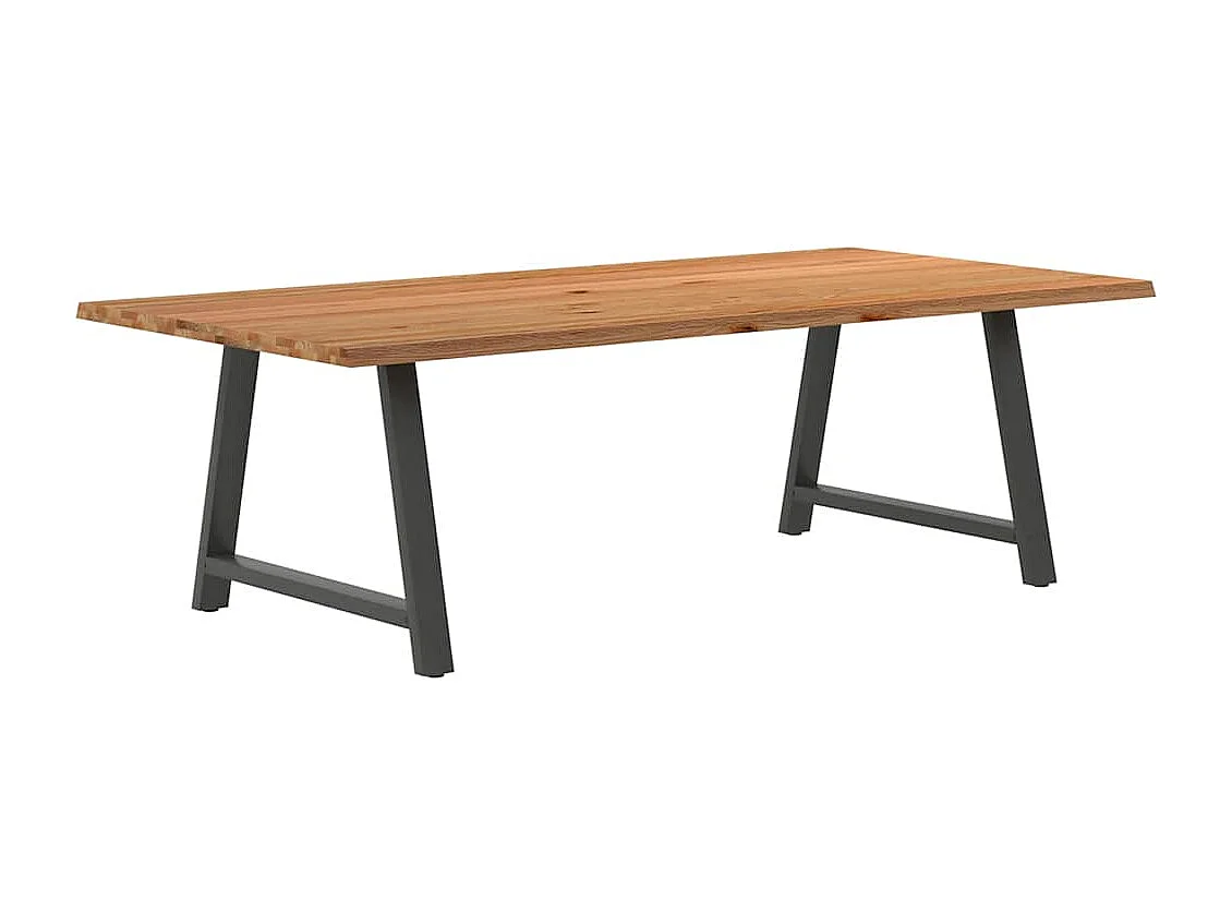 Mesa de jantar e madeira maciça de carvalho com borda natural retangular