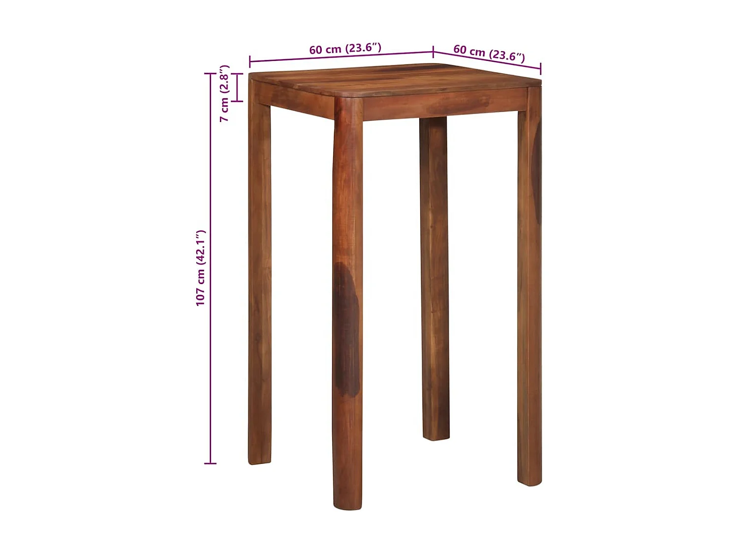 Table de bar 60 x 60 x 107 cm bois massif d'acacia