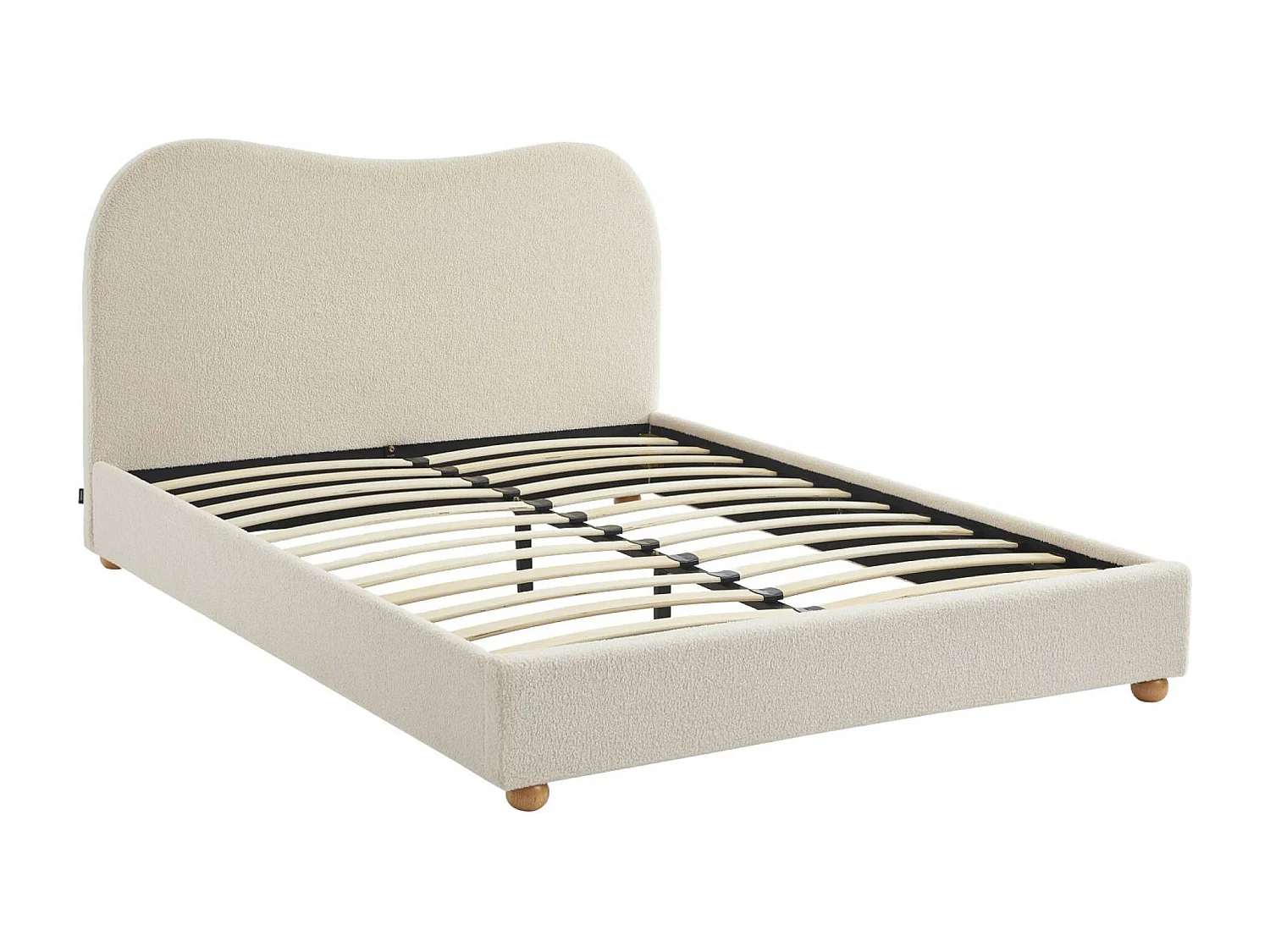 Cama con somier y cabecero, acabado borreguito blanco