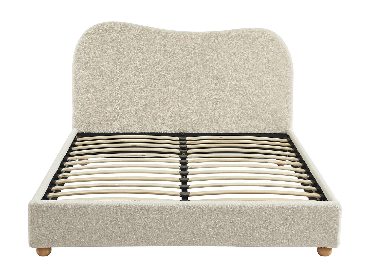 Cama con somier y cabecero, acabado borreguito blanco