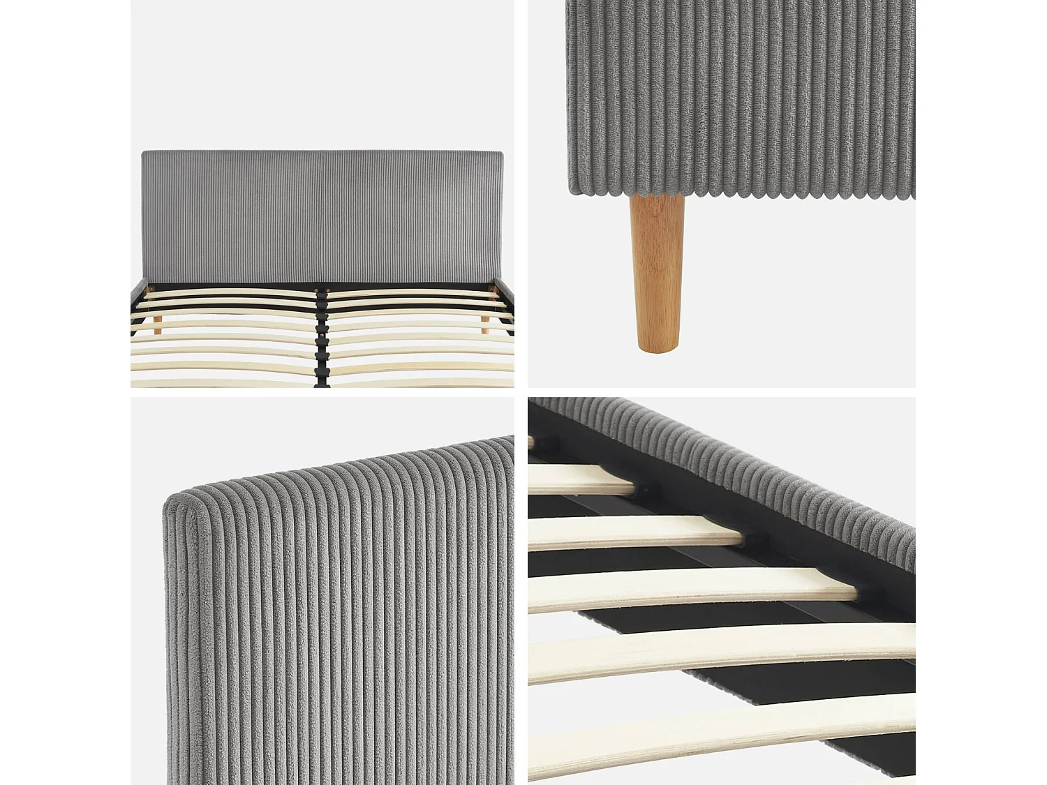 Struttura letto con rete a doghe e testiera 160cm, velluto a coste