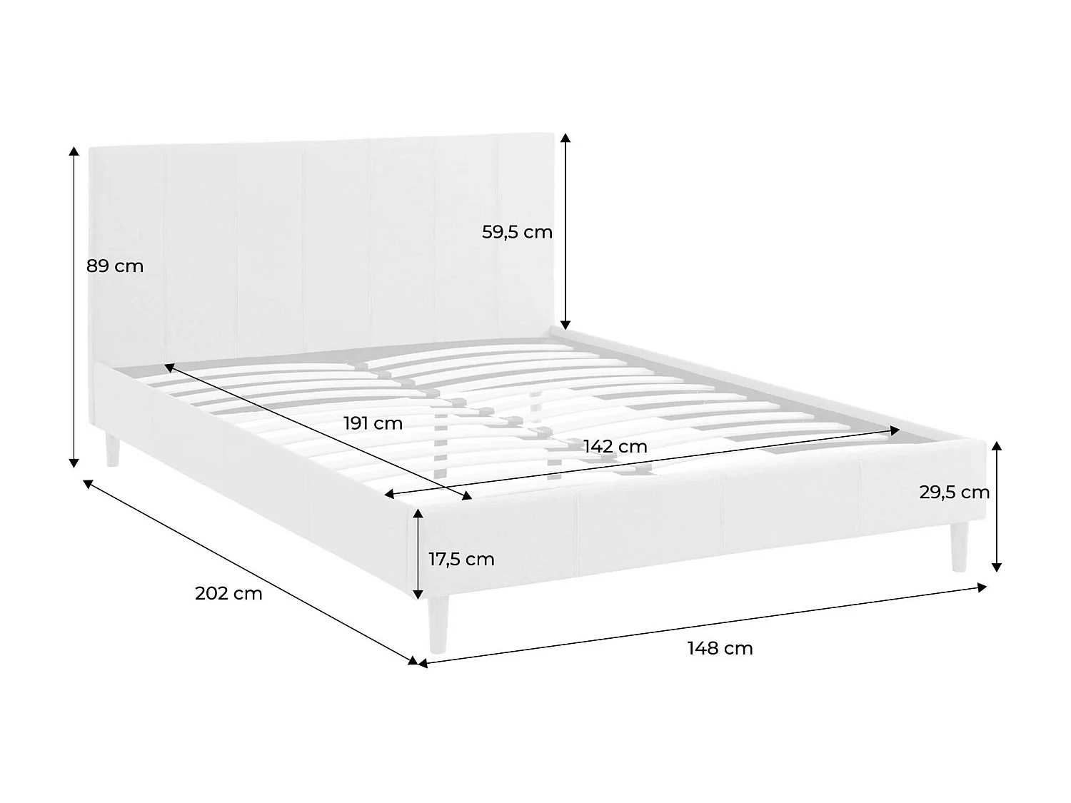 Cama con somier y cabecero 140cm, acabado en tela beige