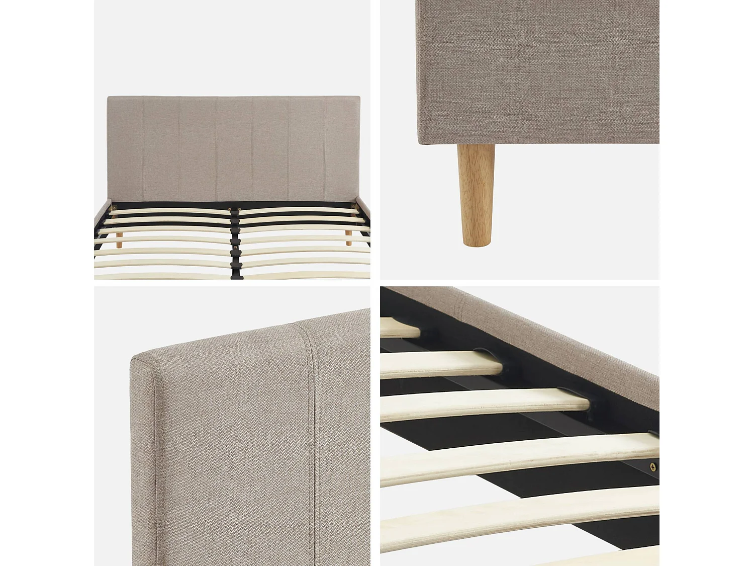 Cama con somier y cabecero 140cm, acabado en tela beige