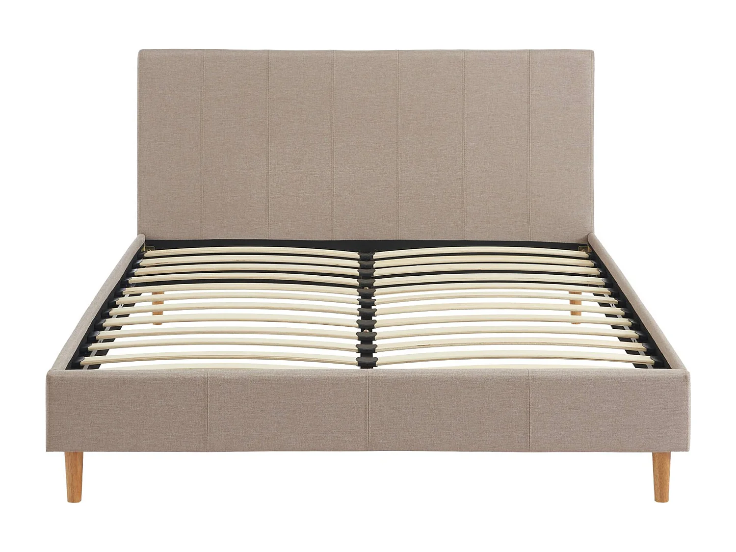 Cama con somier y cabecero 140cm, acabado en tela beige