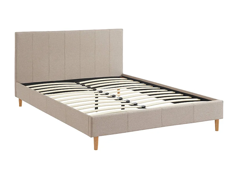 Cama con somier y cabecero 140cm, acabado en tela beige