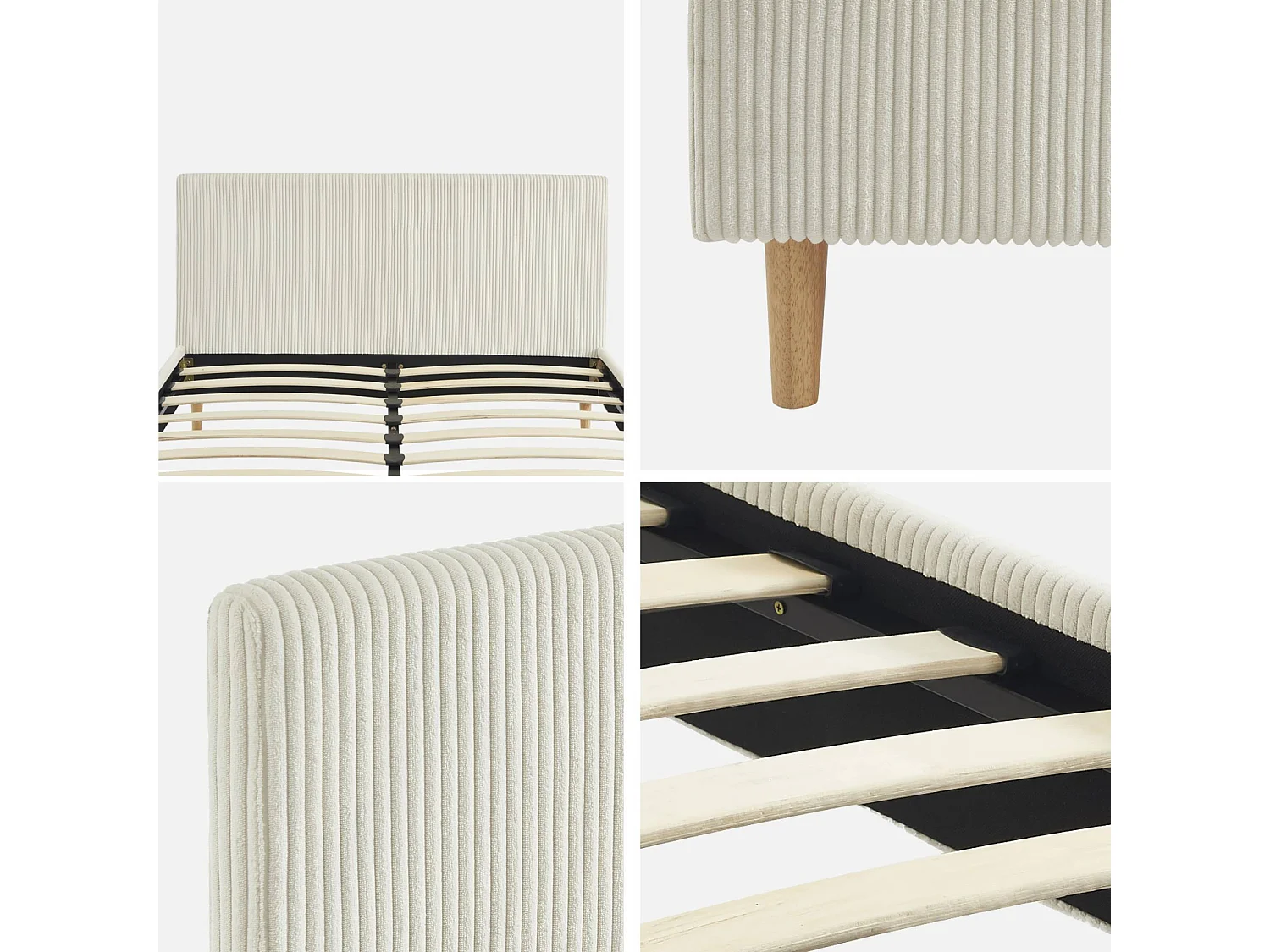 Struttura letto con rete a doghe e testiera 140cm, velluto a coste