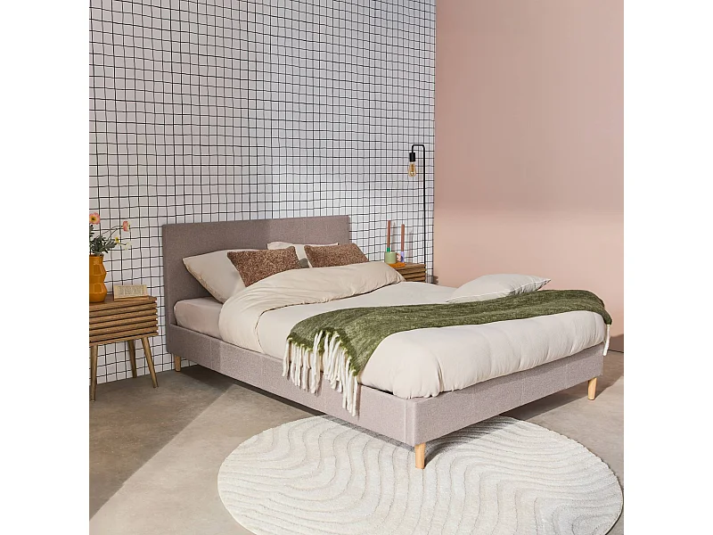 Struttura letto con rete a doghe e testiera 140cm, tessuto semplice,
