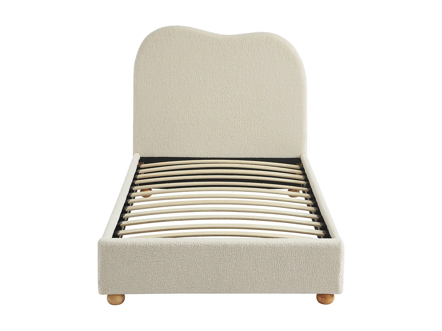 Cama con somier y cabecero, acabado borreguito blanco