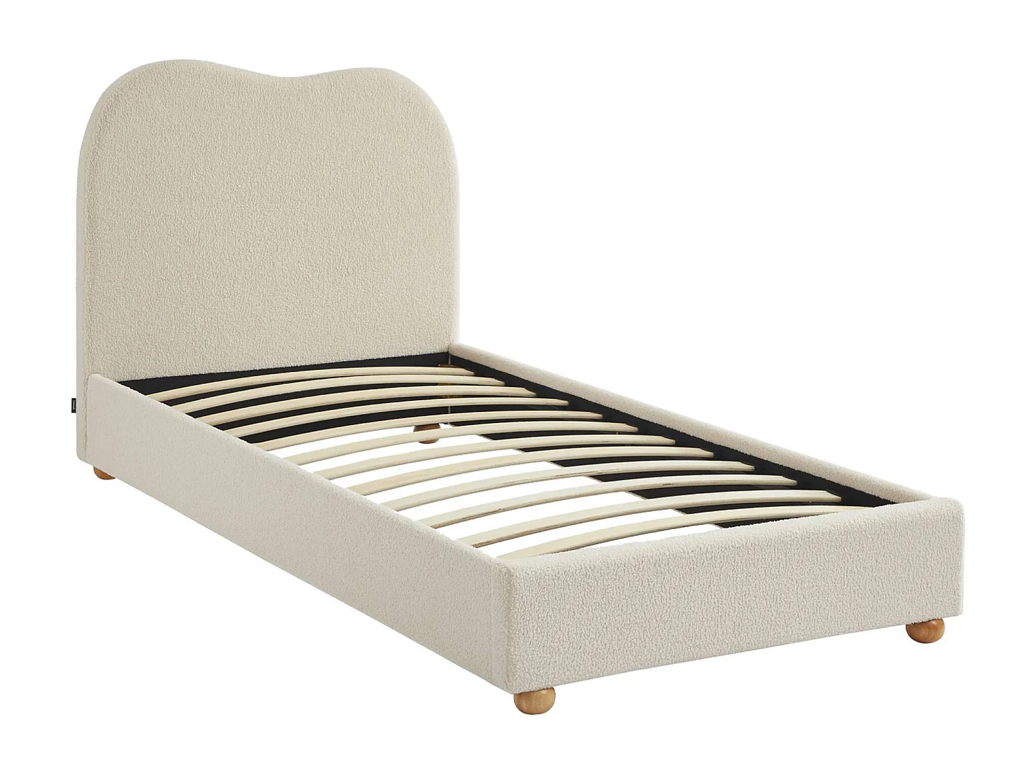 Cama con somier y cabecero, acabado borreguito blanco