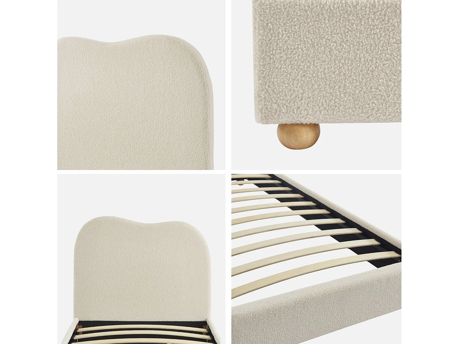 Cama con somier y cabecero, acabado borreguito blanco