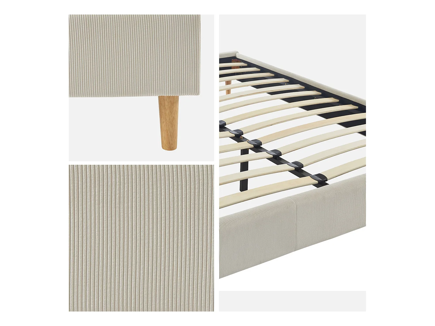 Struttura letto in velluto a coste fini con rete a doghe, 160cm,