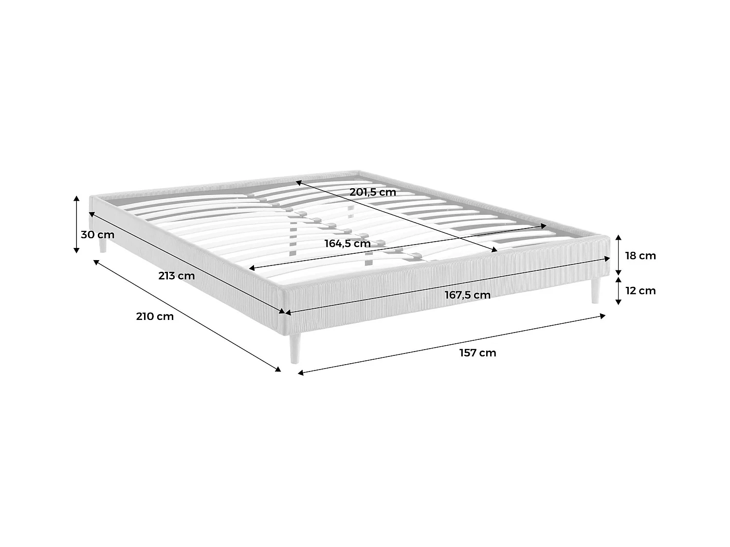 Struttura letto in velluto a coste fini con rete a doghe, 160cm,