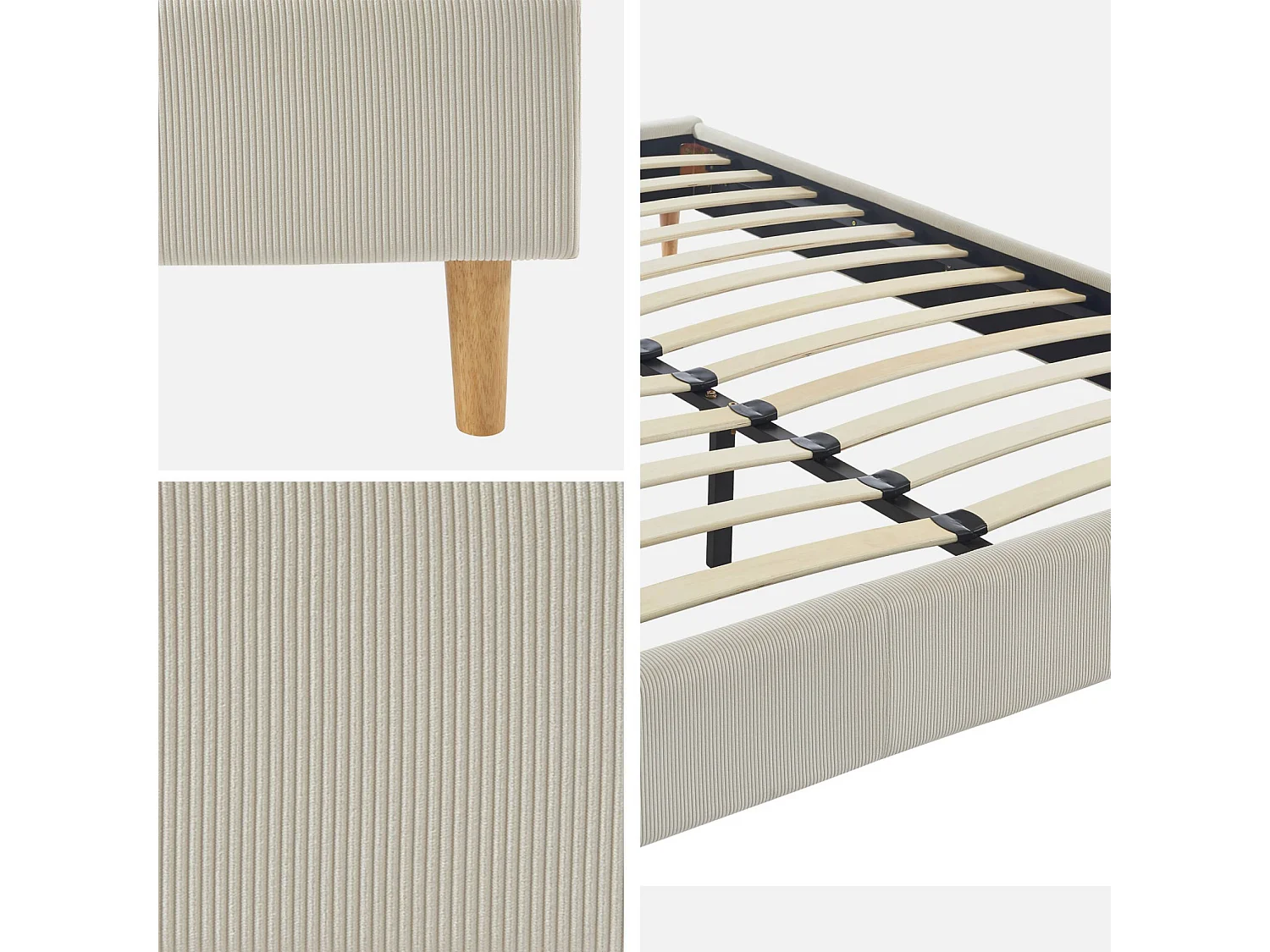 Cama con somier 160cm, acabado en pana fina blanco