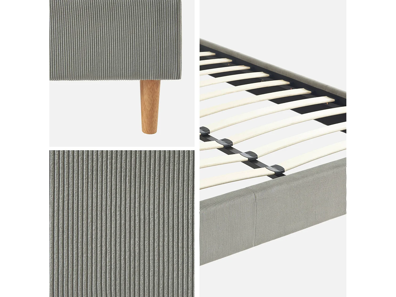 Struttura letto in velluto a coste fini con rete a doghe, 160cm,