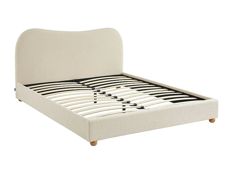 Cama con somier y cabecero, acabado borreguito blanco