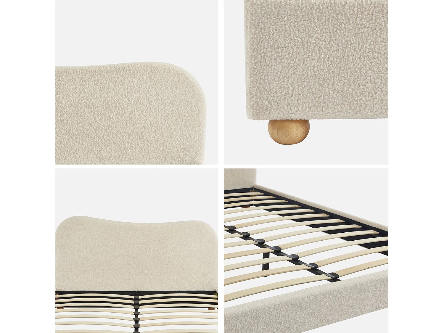 Cama con somier y cabecero, acabado borreguito blanco