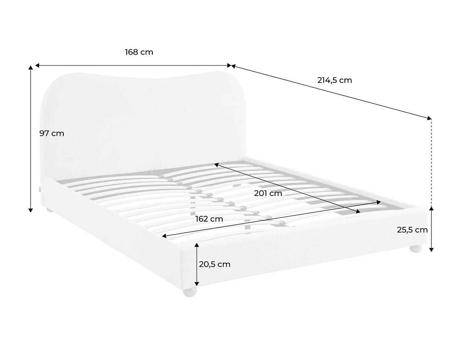 Cama con somier y cabecero, acabado borreguito blanco