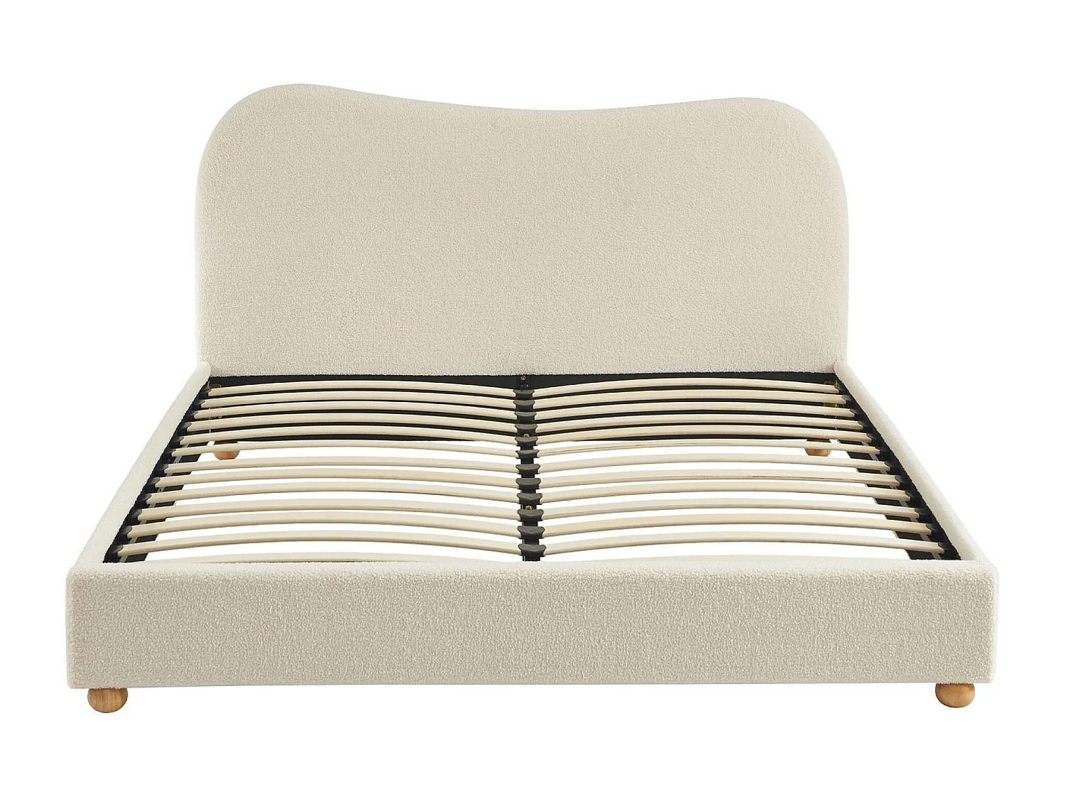 Cama con somier y cabecero, acabado borreguito blanco