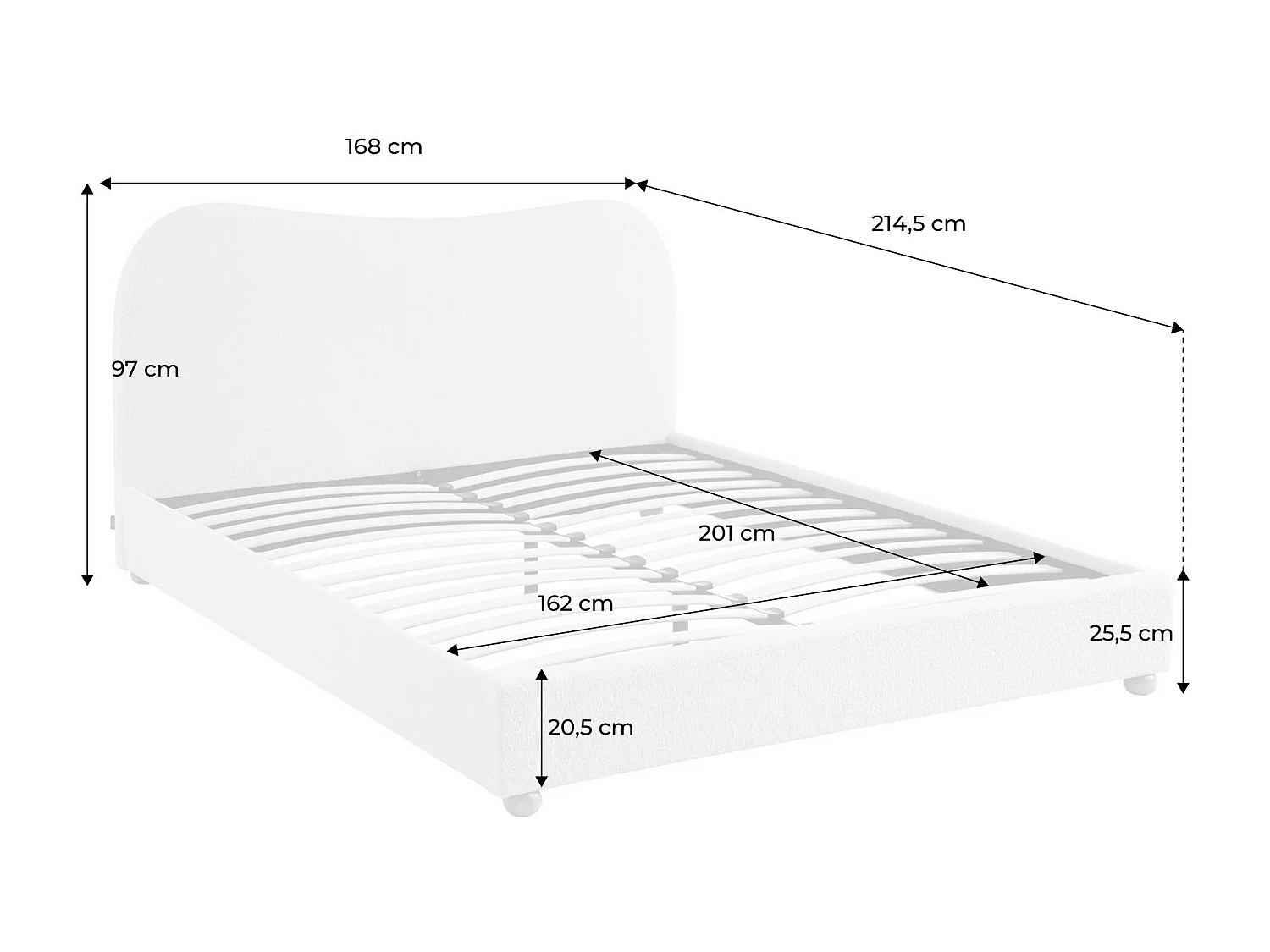 Cama con somier y cabecero, acabado borreguito blanco