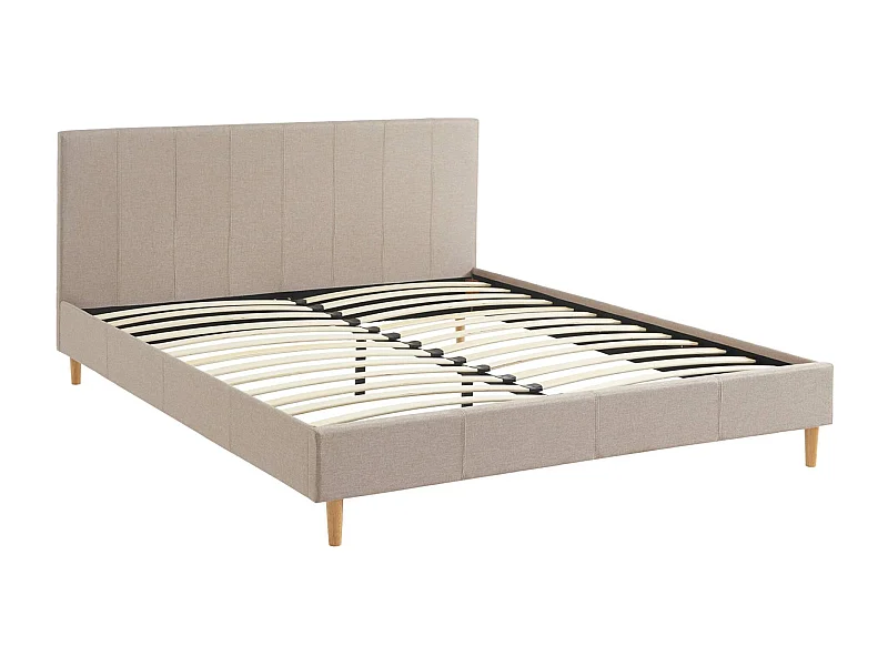 Cama con somier y cabecero 160cm, acabado en tela beige