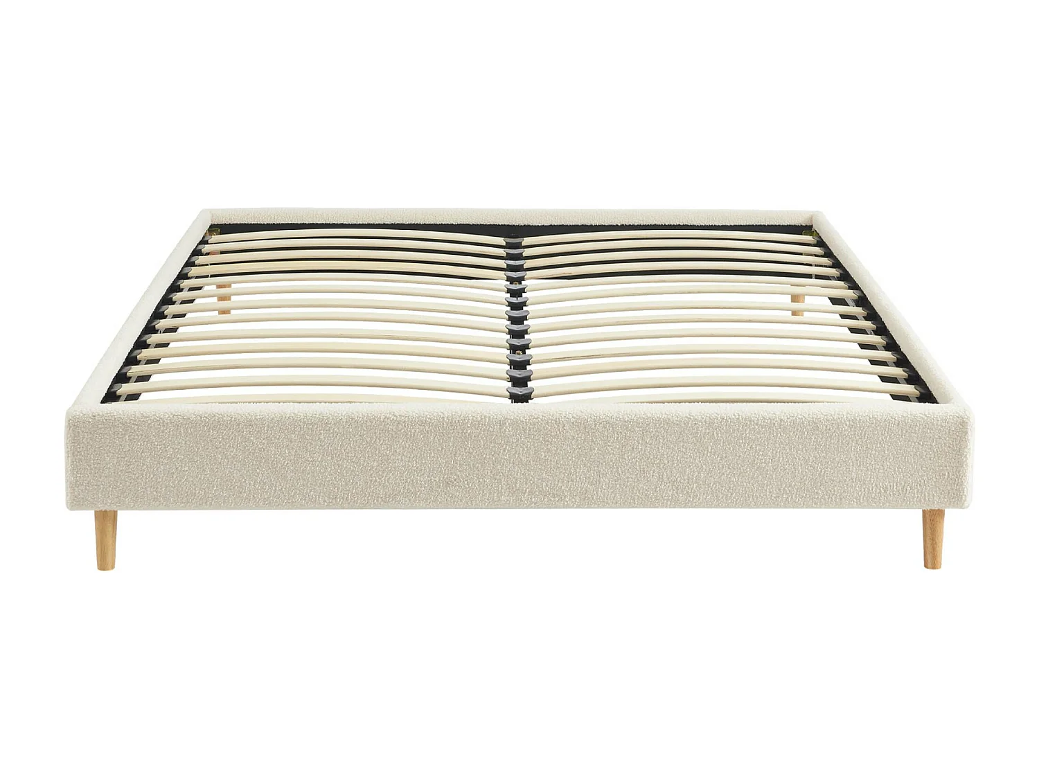 Struttura letto con rete a doghe, finitura bouclé, bianco, bianco