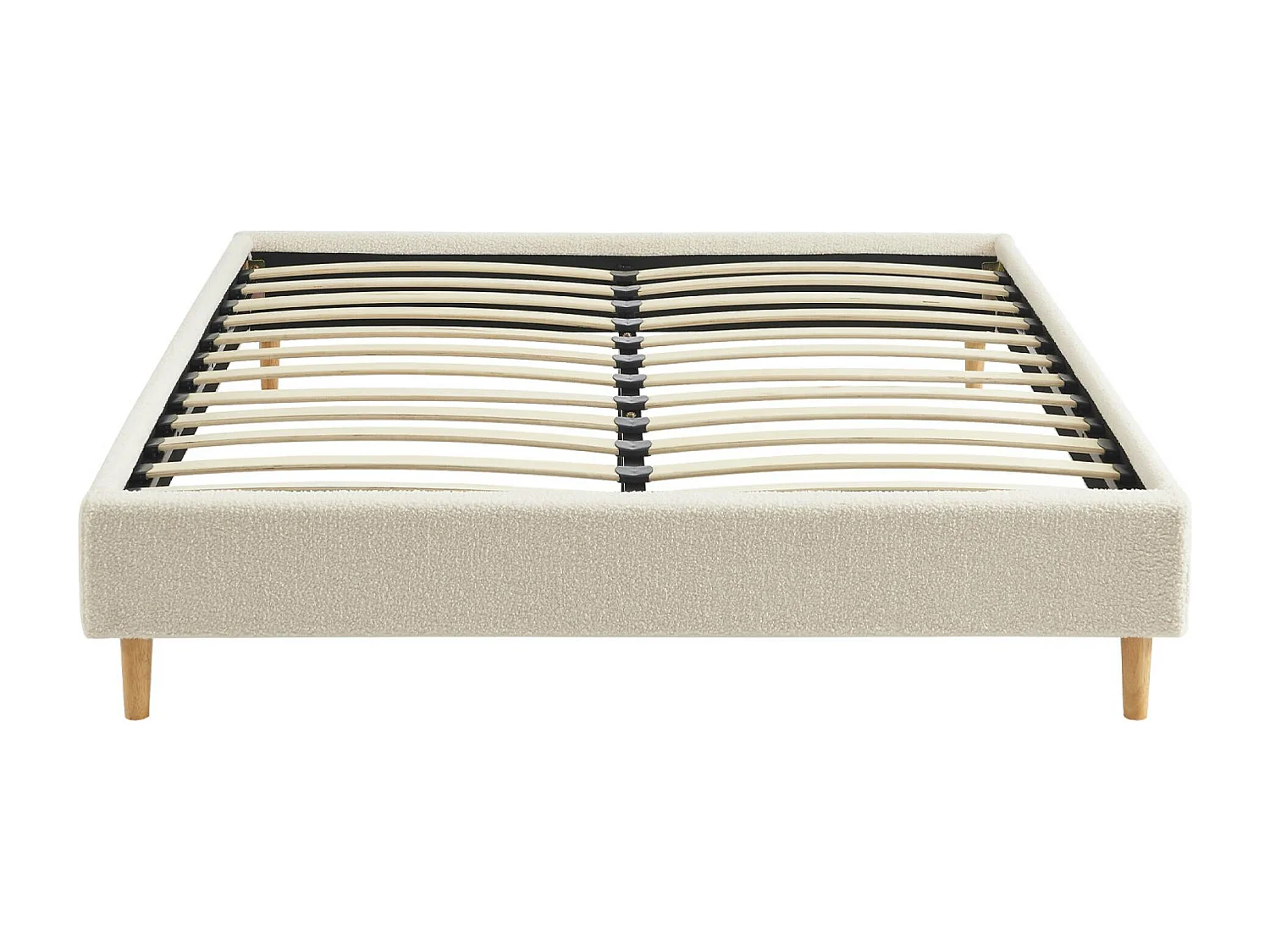 Struttura letto con rete a doghe, finitura bouclé, bianco, bianco