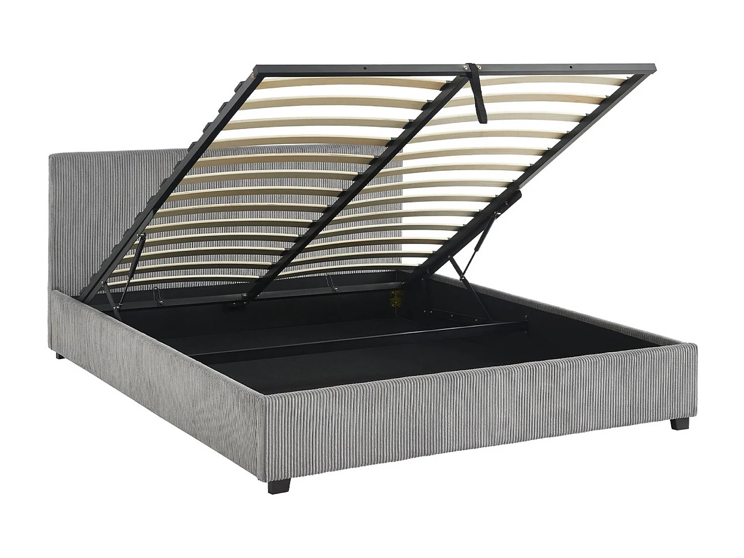 Letto a cassettone con rete a doghe 160cm, velluto a coste grosse,