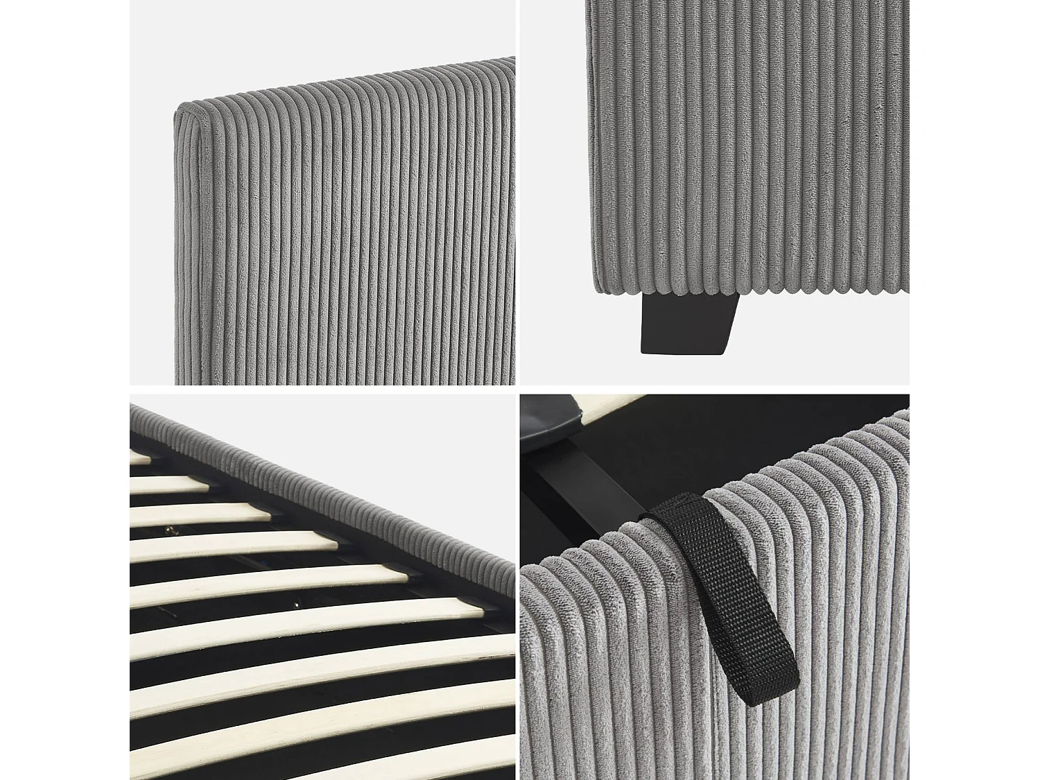 Letto a cassettone con rete a doghe 160cm, velluto a coste grosse,