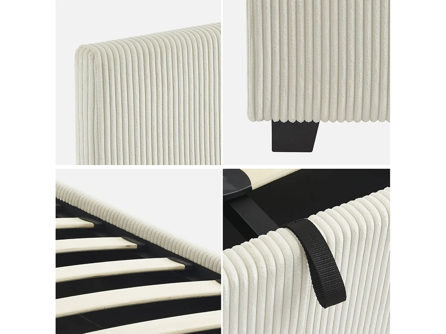 Letto a cassettone con rete a doghe 160cm, velluto a coste grosse,