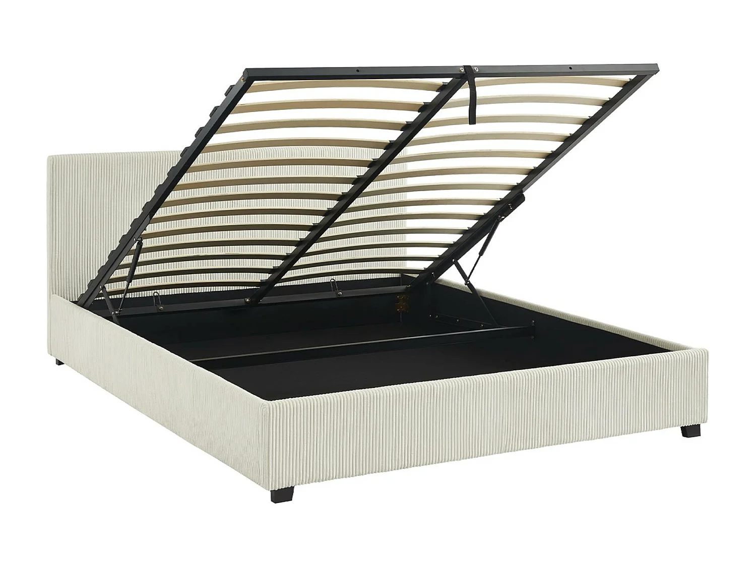 Cama con somier abatible y cabecero 160cm, acabado en pana fina blanco