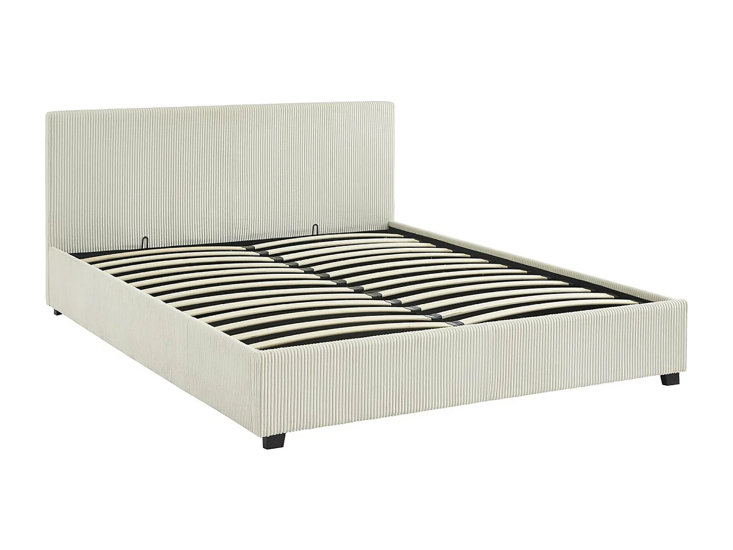 Cama con somier abatible y cabecero 160cm, acabado en pana fina blanco