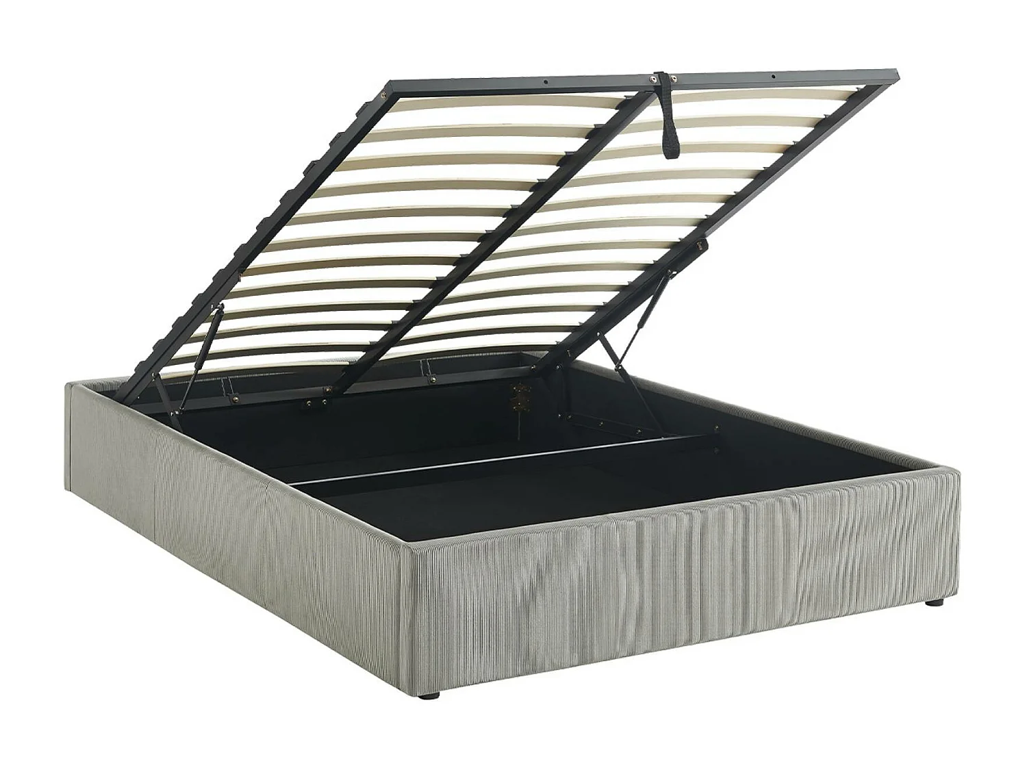 Cama con somier abatible y cabecero 140cm, acabado en pana fina gris