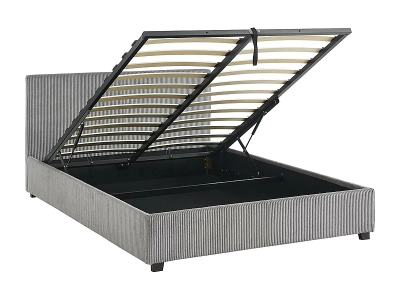 Letto a cassettone con rete a doghe 140cm, velluto a coste grosse,