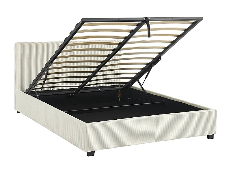 Cama con somier abatible y cabecero con acabado en pana gruesa, 140cm